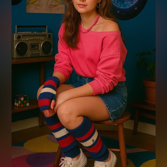 Vintage 90s Hunt Club Multi Stripe Acylic Knit Leg Warmers Women NWT Retro Y2K - Picture 7 of 7